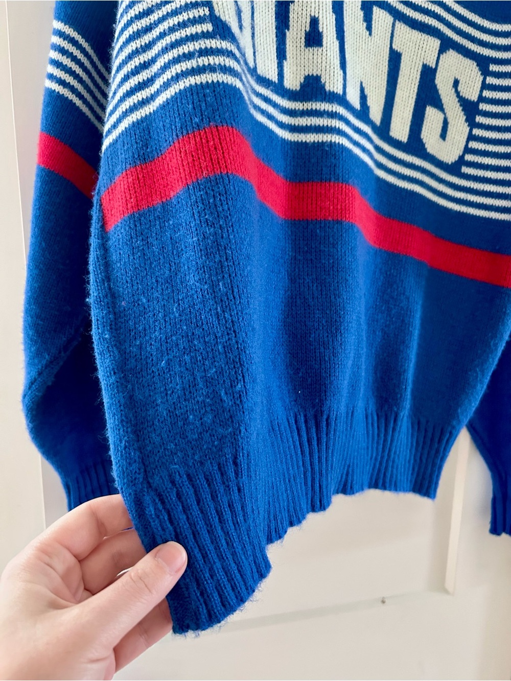 Vintage 80s NFL New York Giants Blue wool Crewneck Sweater by Cliff Engle - Picture 4 of 5